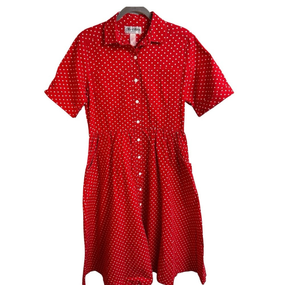 1960's Vintage Red Polka Dot Button-Up Dress